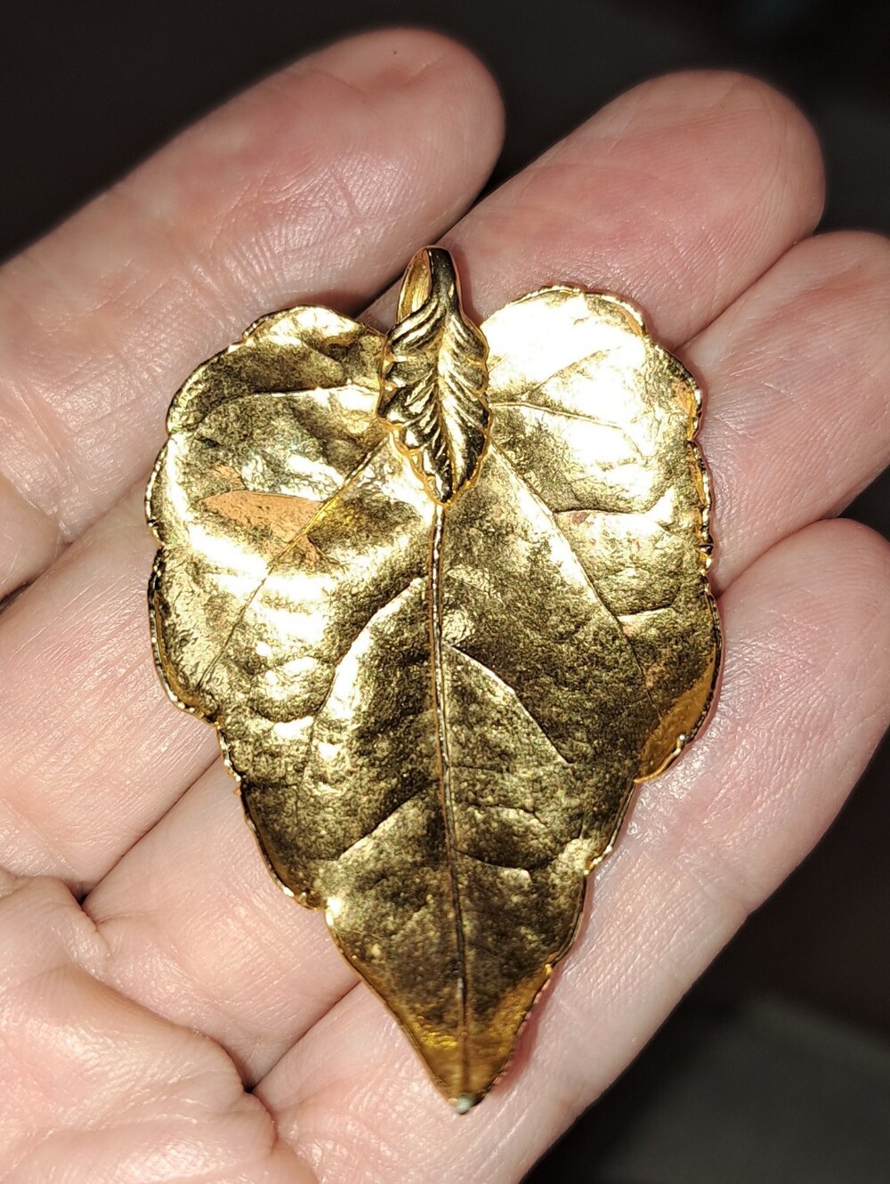 Beautiful Gold Dipped Natural Leaf Pendant For Necklace Maple? Burch? Stunning